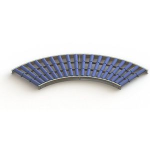 Gura Lichte rollenbaan, met stalen frame en kunststof draagrollen, baanbreedte 500 mm, bocht 90°, inwendige radius 800 mm, asafstand 100 mm