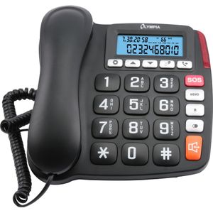 Olympia Senioren groottoetstelefoon vaste telefoon hoorapparaat compatibel grote SOS- en handsfree knoppen, zwart