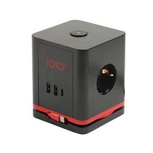 IOIO contactdoos SW1000, 3 stopcontacten en 3 USB-poorten, kubus, zwart