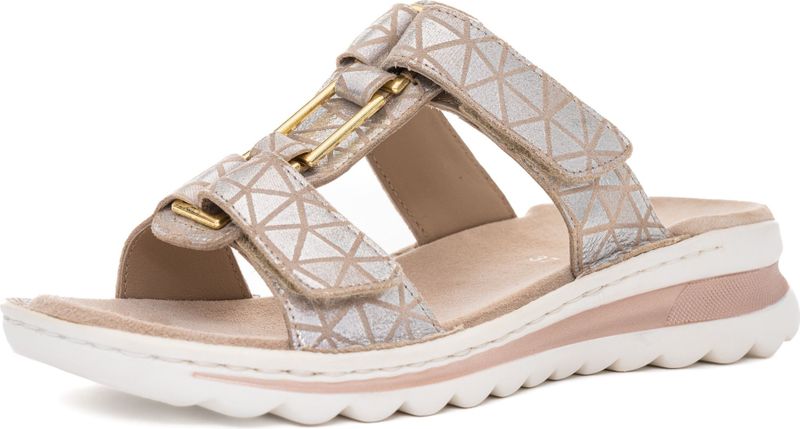 Ara - TAMPA - Slippers - Zandkleur/Zilverkleur - Sleehak - Klittenbandsluiting