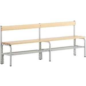 Sypro Kapstok halfhoog met rugleuning, eenzijdig, planken van dennenhout, lengte 2000 mm, lichtgrijs, schoenrooster