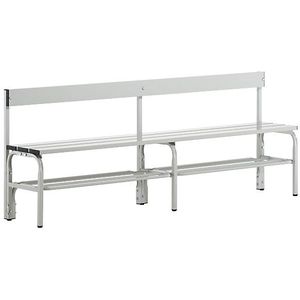 Sypro Kapstok halfhoog met rugleuning, eenzijdig, aluminium / roestvast staal, lengte 1500 mm, lichtgrijs, schoenrooster