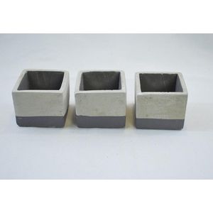 ZoeZo Design - bloempotje - kleine bloempot - sober - stoer - met antraciet rand - beton - 6 x 7,5 x 7,5 cm - set van 3 stuks