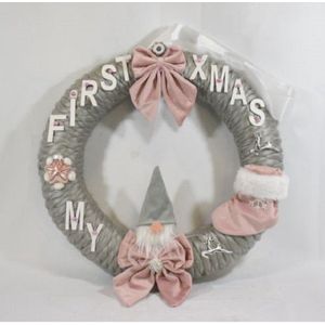ZoeZo Design - krans - geboorte krans - geboorte cadeau meisje - jongen - eerste kerst - first christmas - babykrans - kraamvisite - kraambezoek - kabouter - kerst - hangkrans - Ø 35 cm