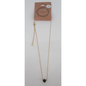 ZoeZo Design - Verguld -ketting - fijn kettinkje - met - zwarte hanger - edelstaal - met sluiting - verstelbaar - lengte (enkel gemeten) - 19 cm