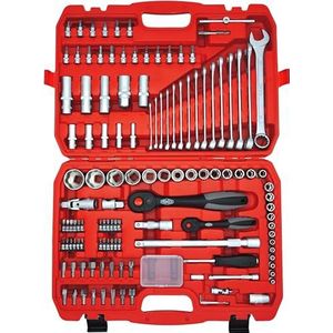 FAMEX 568-44 Dopsleutelset en bitset, 125-delig - Gereedschap Set, Doppenset, Toolbox, Handgereedschap