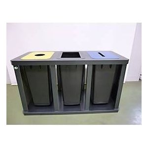 VAR Verzamelstation voor kringloopmateriaal Tetris, 3 x 58 l met binnenemmer, antiek zilverkleurig