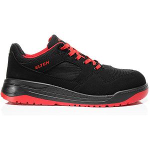 ELTEN Veiligheidsschoenen Maverick zwart-rood Low Esd S3, sportschoenen voor heren, sneakers, lichtgewicht zwart/rood. Racesneaker met stalen kap in basketbalstijl, zwart/rood, 43 EU