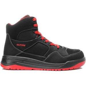 ELTEN MAVERICK Mid ESD S3 Veiligheidsschoenen voor heren, sportschoenen, licht, zwart/rood, stalen neus, maat 40