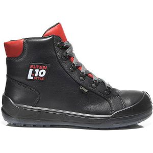 ELTEN DELUXE GTX Mid ESD S3 CI Veiligheidsschoenen voor dames en heren, leer, stalen neus, licht, sportief, zwart/rood, maat 41