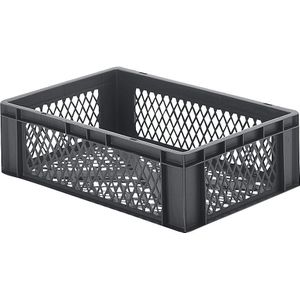 Stapelbak van euroformaat, wanden en bodem geperforeerd, l x b x h = 600 x 400 x 175 mm, grijs, VE = 5 stuks