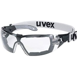 Uvex Pheos Guard veiligheidsbril - buiten krasbestendig, van binnen duurzaam condensvrij - met hoofdband - transparant/zwart-grijs