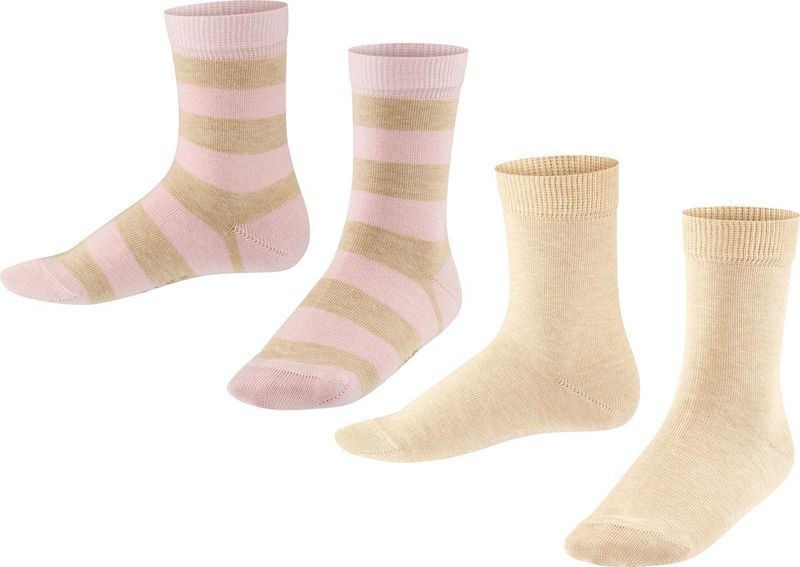 FALKE - Happy Stripe - Kindersokken - Beige - 2-Pack van duurzaam katoen