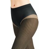 FALKE - Houndstooth Panty - Zwart - Nylon - Transparant en Loopvrij