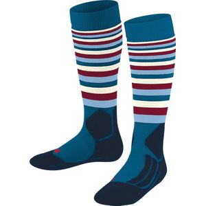 FALKE SK2 Stripes Skisokken anti blaren, medium padding merinowol wintersportsokken kinderen turkoois - Maat 27-30