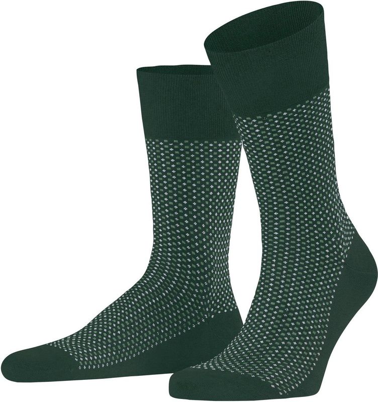 FALKE - Uptown Tie - Katoenen Herensokken - Groen - 1 Paar - Ademend met Ruitjes en Stippen