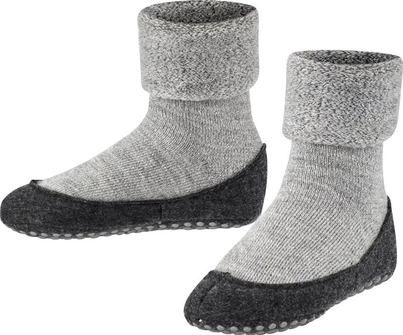FALKE Cosyshoe Minis antislip noppen merinowol huissokken pantoffels kinderen grijs - Maat 27-28