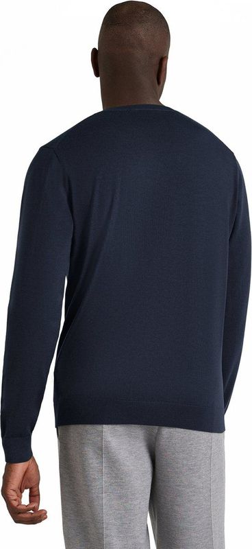 FALKE Basic Crew Neck Wool elegante klassieker wol trui heren blauw - maat S
