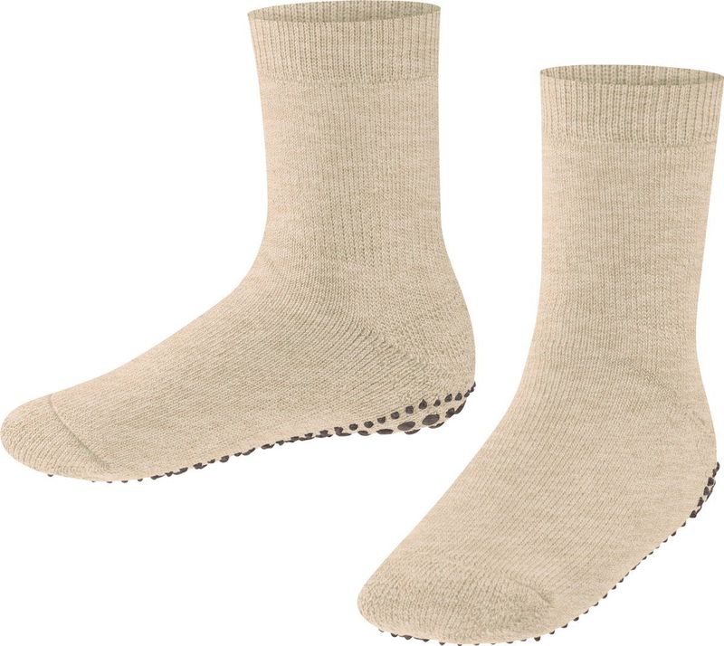 FALKE Catspads Unisex kinderen katoen merinowol grijs zwart meerdere kleuren siliconen noppen op de zool voor een betere grip 1 paar, beige (Sand Melange 4650)