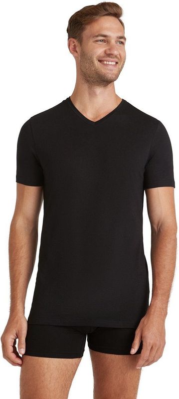 FALKE - Daily Natural V-Neck - Ademend Katoen Top - Zwart