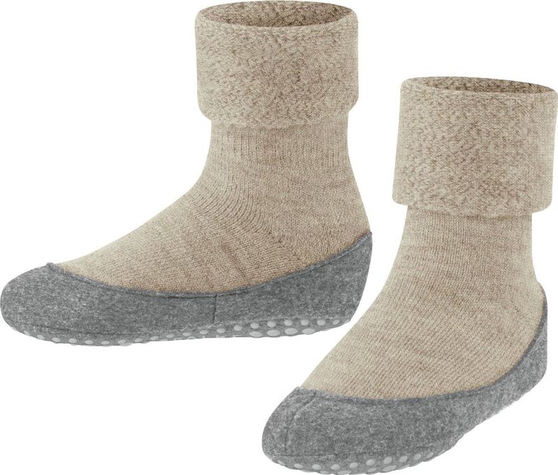 FALKE Cosyshoe Minis pantoffels voor kinderen, uniseks, antislip noppen, op de zool, betere grip, dik, warm, ademend, klimaatregeling, geurremmend, wol, 1 paar, Beige Sand Melange 4651, 21/22 EU