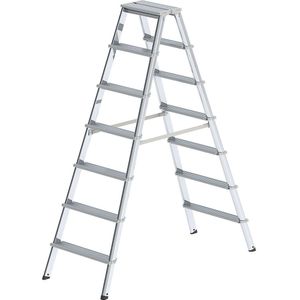 MUNK Aluminium tredenboktrap, tweezijdig oploopbaar, met ergonomisch gevormde boom, 2 x 7 treden, werkhoogte 3250 mm