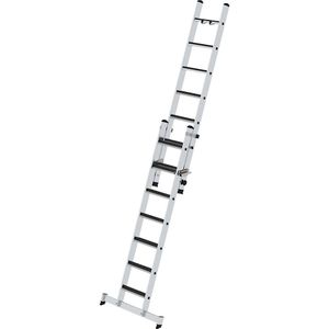 MUNK Schuifladder met treden, 2-delig, nivello®-dwarsbalk en clip-step loopvlak, 14 treden