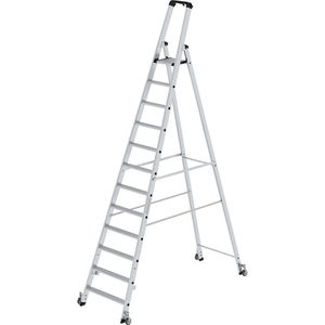 MUNK Tredenbokladder, eenzijdig, uitvoering verrijdbaar, 12 treden, platformhoogte 2810 mm