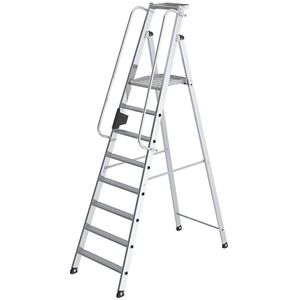 MUNK Aluminium bokladder met groot platform, leuning, tweezijdig, 8 treden incl. platform
