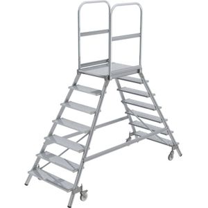 MUNK Bordesladder, tweezijdig begaanbaar, platform en treden van aluminium, 2 x 7 treden incl. platform