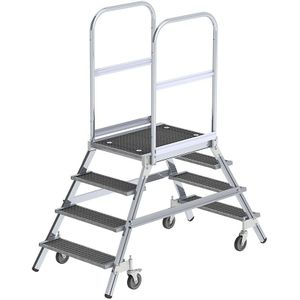 MUNK Bordesladder, tweezijdig begaanbaar, platform en treden van roosters, 2 x 4 treden incl. platform