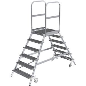 MUNK Bordesladder, tweezijdig begaanbaar, platform en treden van roosters, 2 x 6 treden incl. platform