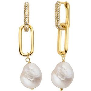 Firetti Paar Creolen »Schmuck Geschenk, Ohrschmuck Perle kombiniert mit Gliederkette«, Made in Germany - Zirkonia - Süßwasserzuchtperle - Einhänger abnehmbar
