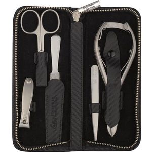 ERBE - Carbon - Manicureset - Zwart - 5-delig - Echt Leer