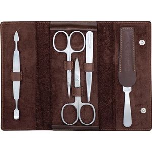 ERBE Antieke Drukknoopset - 5-Delig - Bruin Leer - Roestvrij Staal