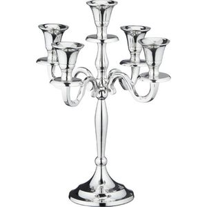 Luxe Kaarsenhouder/Kandelaar Klassiek Zilver Metaal 5 Armen 27 cm