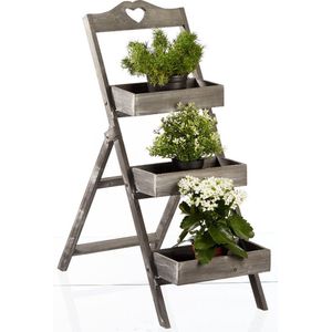 Cepewa Plantenrek/plantentafel - hout - 3 etages - opvouwbaar - 65 x 32 x 80 cm
