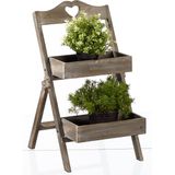 Cepewa Plantenrek/plantentafel - hout - 2 verdiepingen - opvouwbaar - 32 x 45 x 60 cm
