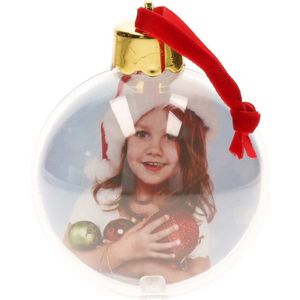 1x stuks DIY foto/fotolijst kunststof kerstballen transparant 8 cm - Kerstversiering/kerstboomversiering