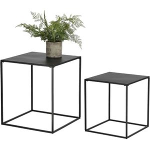 Set van 2x bijzettafels vierkant metaal zwart 37/41 cm - Home Deco meubels en tafels