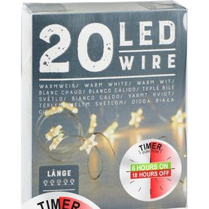 Cepewa Draadverlichting lichtsnoer sterren - 220 cm - 20 leds - warm wit - batt  timer