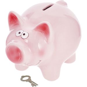 Cepewa Spaarvarken met sleutel - keramiek - roze - 16 x 12 cm - Spaarpotten - kinderen en volwassenen