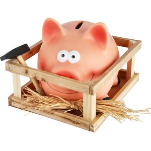 Cepewa Spaarvarken met hamer - roze - 14 x 12 cm - Spaarpot