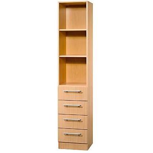 Combi-boekenkast, 5 OH, 3 open vakken + 4 laden, B 406 x D 420 x H 2004 mm, beukendecor