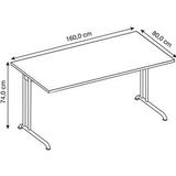 HAMMERBACHER BS16 Schreibtisch lichtgrau rechteckig, C-Fuß-Gestell silber 160,0 x 80,0 cm