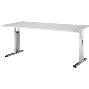 Bureautafel met C-vormig onderstel, in hoogte verstelbaar 680 - 760 mm, diepte 800 mm, breedte 1600 mm, lichtgrijs