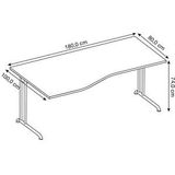 HAMMERBACHER BS18 Schreibtisch nussbaum Trapezform, C-Fuß-Gestell silber 180,0 x 80,0/100,0 cm