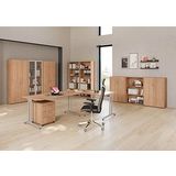 HAMMERBACHER BS18 Schreibtisch nussbaum Trapezform, C-Fuß-Gestell silber 180,0 x 80,0/100,0 cm