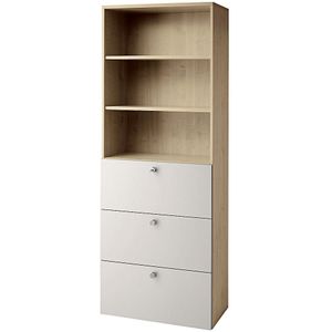 eurokraft pro ANNY - Combi-kast, 2 legborden, 3 hangmappenladen, notenhoutdecor / blank aluminiumkleurig