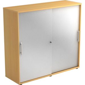 Schuifdeurkast, elk 2 legborden, 1 tussenwand, h x b x d = 1100 x 1200 x 400 mm, beukenhoutdecor / blank aluminiumkleurig
